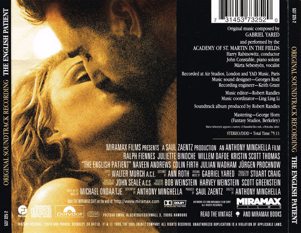 The Academy Of St. Martin-in-the-Fields, Gabriel Yared : The English Patient (Original Soundtrack Recording) (CD, Album, M &)
