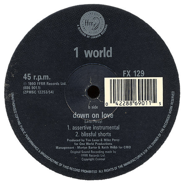 1 World : Down On Love (12", Single)