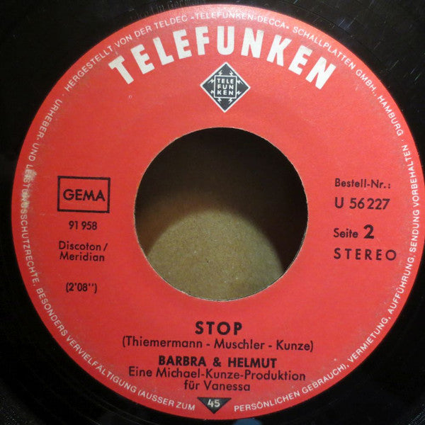 Barbra & Helmut : Hideaway / Stop (7", Single)