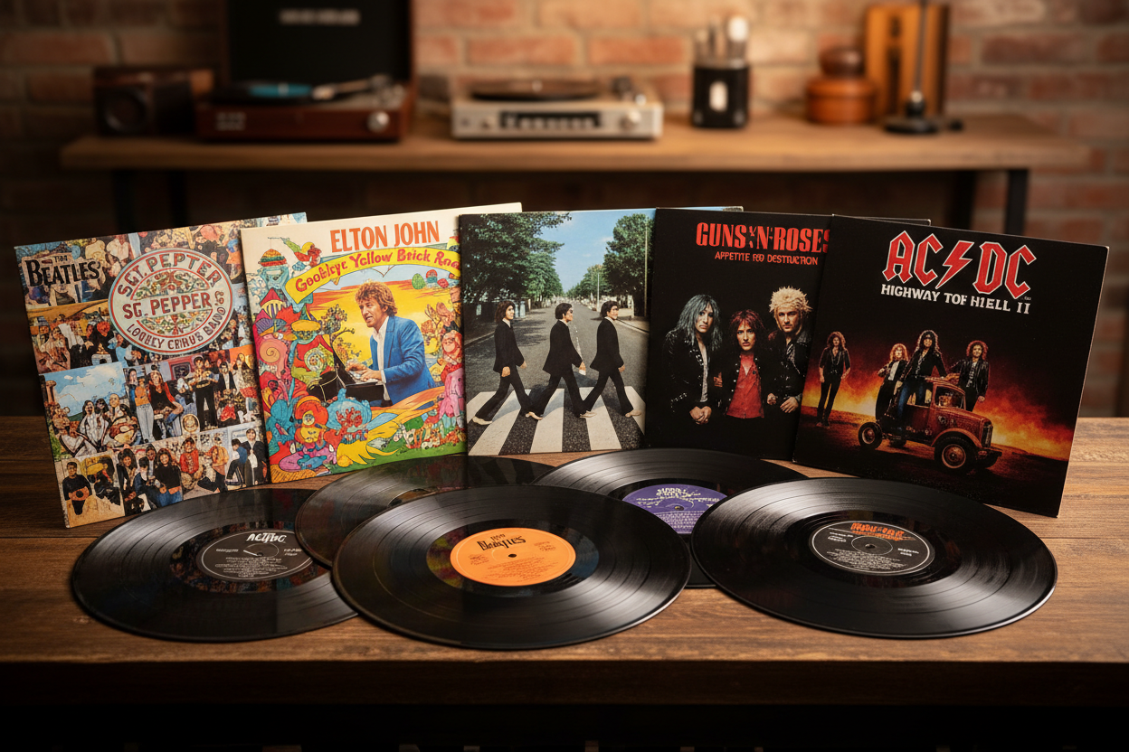 the beatles elton john guns n rosses acdc vinyl records